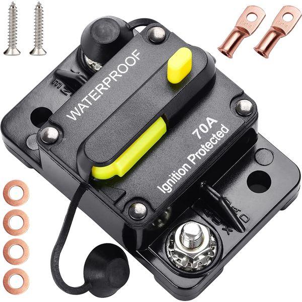30A-300A AMP Car Circuit Breaker 12V-48V DC Waterproof Car Audio Inline Circuit Breaker with Manual Reset, Auto Circuit Breaker Fuse Holder for Car Audio Solar Inverter System Protection (70A)