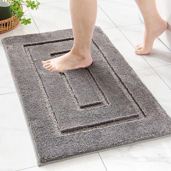 MIULEE Bath Mats Non-slip Shower Mat Rugs Soft and Absorbent Bathroom Mat Washable Carpet Machine Washable Bathroom Rug Suitable for Bath, Shower and Toilet 50x80 CM Sliver Grey