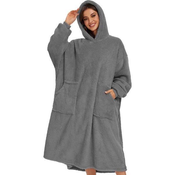 Yutdeng Oversized Blanket Hoodie Soft Warm Wearable Hoodie Blanket Fluffy Sherpa Fleece Comfy Snuggle Hooded Blanket Sweatshirt with 2 Pockets Pullover Hoodie for Adults Men Women,Dark Grey