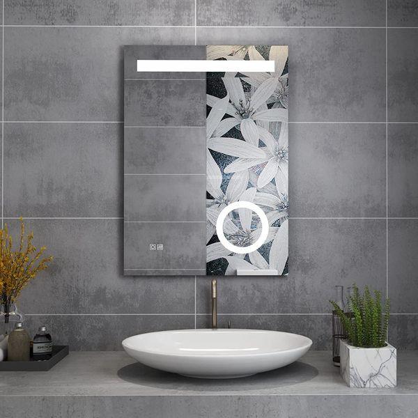 MIQU 500 x 700mm Bathroom Mirror with LED Light Illuminated Wall Mounted Makeup Mirror with 3X Magnifying & Anti-Fog for Bath, Dressing Room, Hallway