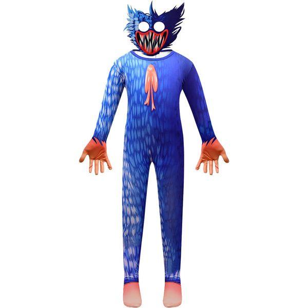 Kids Halloween Scary Monster Role Play Gamer Cosplay Costumes Cartoon Fancy Dress Up Jumpsuit Outfits (5-6 Years, Blue)