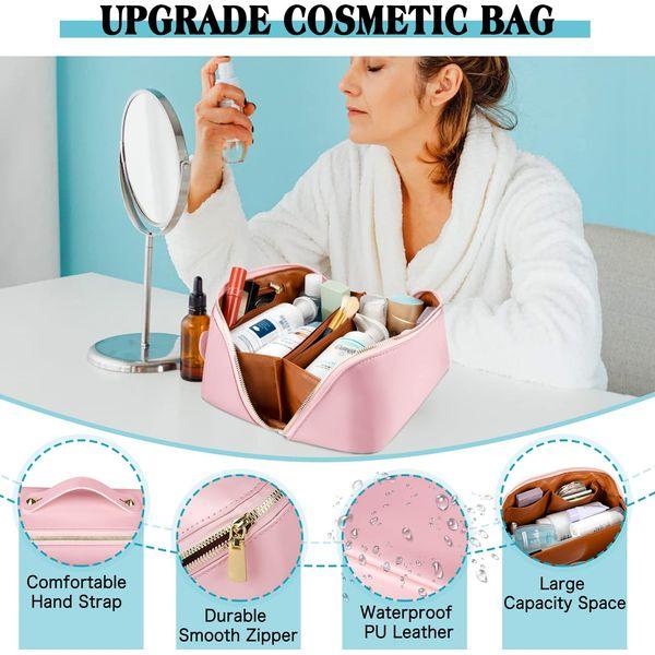 JUYANO Travel Makeup Bag Large Capacity Cosmetic Bags PU Leather Makeup Case Organizer Portable Versatile Zipper Wash Pouch for Women Girls 1