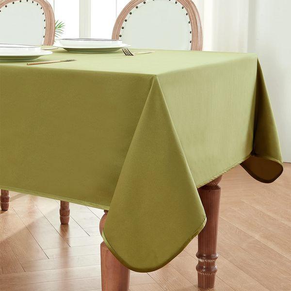 BALCONY & FALCON Rectangle Tablecloth Waterproof Table Cover Double-Sided Usable Satin and Peach-skin Fabric Table Cloth for Dining Wedding Party Restaurant Hotel (Olive, 140x240cm) 0