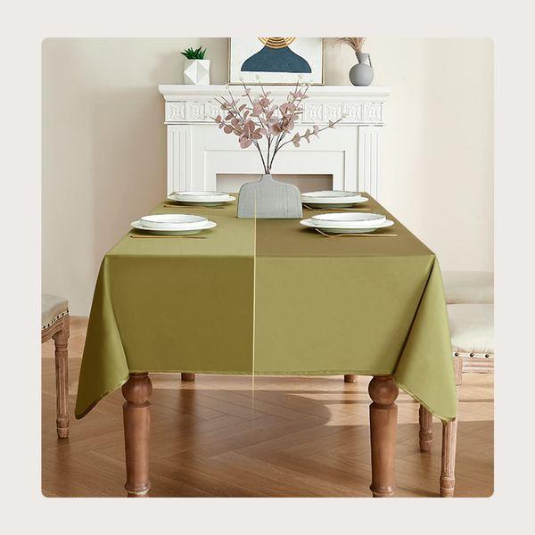 BALCONY & FALCON Rectangle Tablecloth Waterproof Table Cover Double-Sided Usable Satin and Peach-skin Fabric Table Cloth for Dining Wedding Party Restaurant Hotel (Olive, 140x240cm) 4