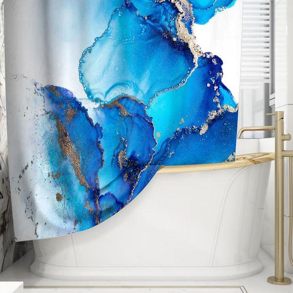 Ttincceer Marble Shower Curtain, Navy Blue Ink Pattern 3D Sand Bathroom Curtain 71x71inch Ombre Abstract Modern Bathroom Decoration Curtain with Hook Waterproof Bathtub Curtain 1