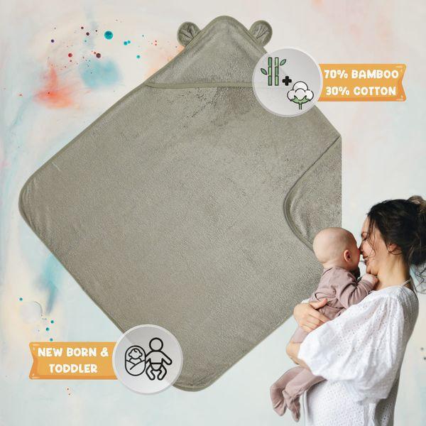 Baby Towel with Hood Organic Bamboo and Cotton Soft Absorbent and Thick Bath Hooded Towel Giftable for Newborn and Toddler Boy and Girl (Sage Green) 2