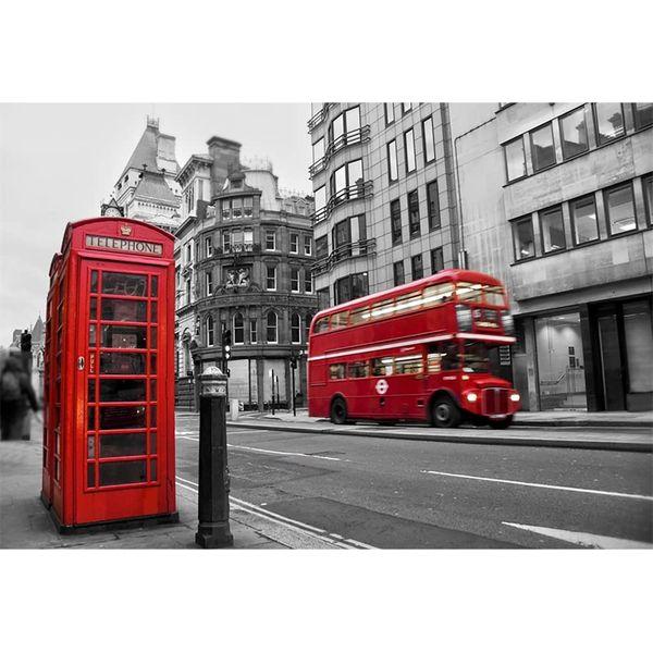 Aoihrraan 10x8ft London Red Telephone Booth Backdrop European Vintage Building Bus Street View Photography Background Outdoor Wedding Travel Shoots Children Adults Lover Portrait Photo Studio Props