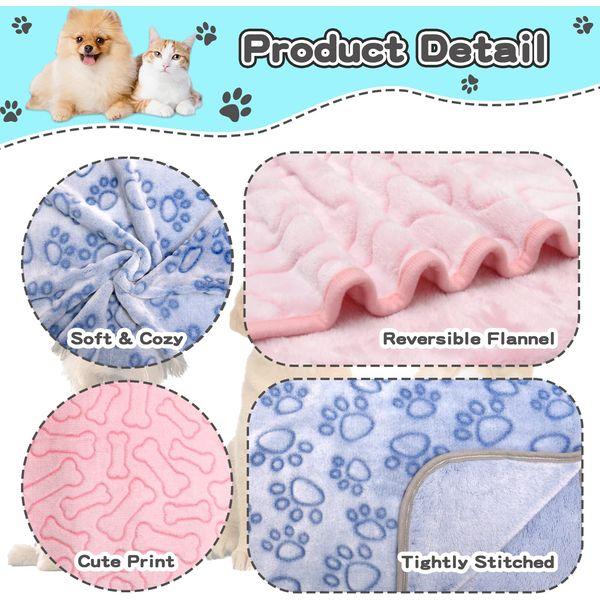 Rezutan Dog Blankets, Puppy Blankets, Dog Blankets Washable, Flannel Throws for Dog Cat, Fleece Dog Blanket for Sofa, Bed, Car Seat, 3 Pack(2 Blue+1 Pink), 60x50cm 1