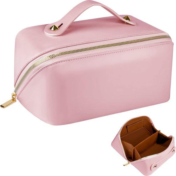 JUYANO Travel Makeup Bag Large Capacity Cosmetic Bags PU Leather Makeup Case Organizer Portable Versatile Zipper Wash Pouch for Women Girls 0
