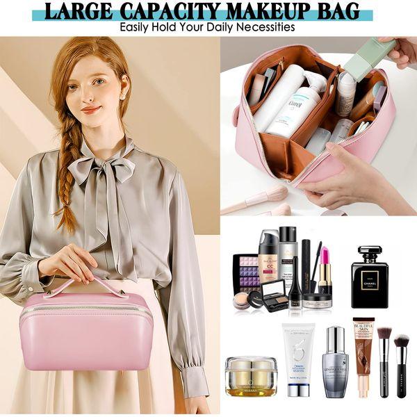 JUYANO Travel Makeup Bag Large Capacity Cosmetic Bags PU Leather Makeup Case Organizer Portable Versatile Zipper Wash Pouch for Women Girls 4
