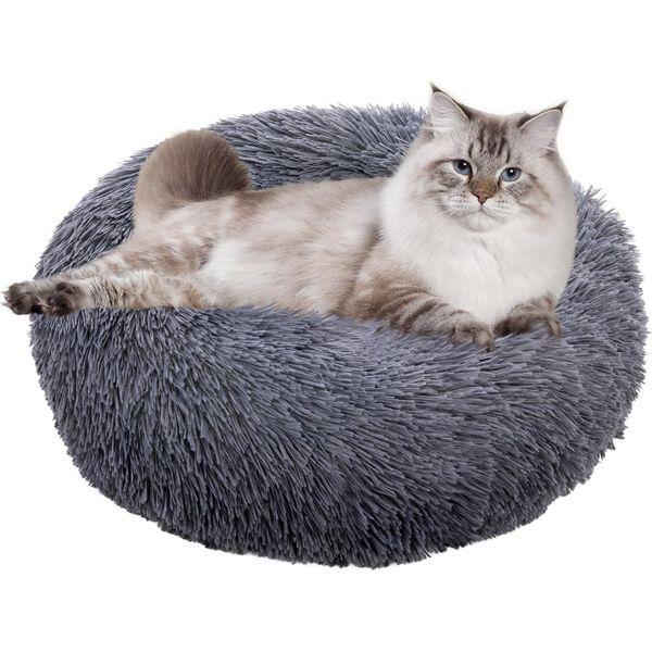 Aoresac Dog Bed Donut Dog Bed Soft and Fluffy Pet Bed Plush Donut Dog Bed Calming Round Dog Cat Bed Pet Cushion, XS-L (M x Ø 23.6" x H 7.9" up to 22 lbs, Dark grey)