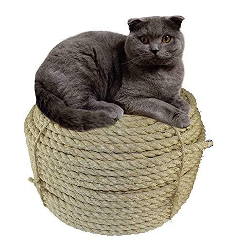 Sisal Rope for Cat Scratcher 6mm 50m Thick Strong Hemp Rope for Repairing Replacement Cat Post Tree, Natural Jute Sisal Rope for Cat Scratching Post DIY Decoration Outdoor Garden Bundling
