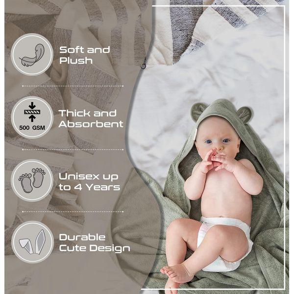 Baby Towel with Hood Organic Bamboo and Cotton Soft Absorbent and Thick Bath Hooded Towel Giftable for Newborn and Toddler Boy and Girl (Sage Green) 1