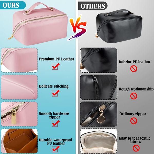 JUYANO Travel Makeup Bag Large Capacity Cosmetic Bags PU Leather Makeup Case Organizer Portable Versatile Zipper Wash Pouch for Women Girls 3