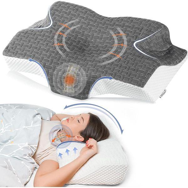 Elviros Cervical Contour Memory Foam Pillowcase, Orthopedic Neck Pillowcase with Arms Rest Ergonomic Sleeping Bed Pillowcase(Dark Grey,Pillowcase Only)