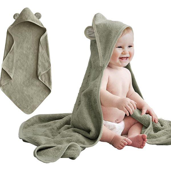 Baby Towel with Hood Organic Bamboo and Cotton Soft Absorbent and Thick Bath Hooded Towel Giftable for Newborn and Toddler Boy and Girl (Sage Green) 0