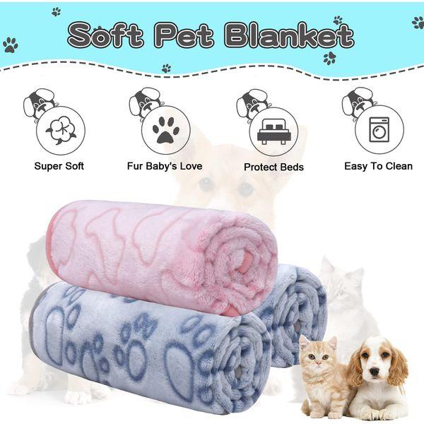Rezutan Dog Blankets, Puppy Blankets, Dog Blankets Washable, Flannel Throws for Dog Cat, Fleece Dog Blanket for Sofa, Bed, Car Seat, 3 Pack(2 Blue+1 Pink), 60x50cm 3