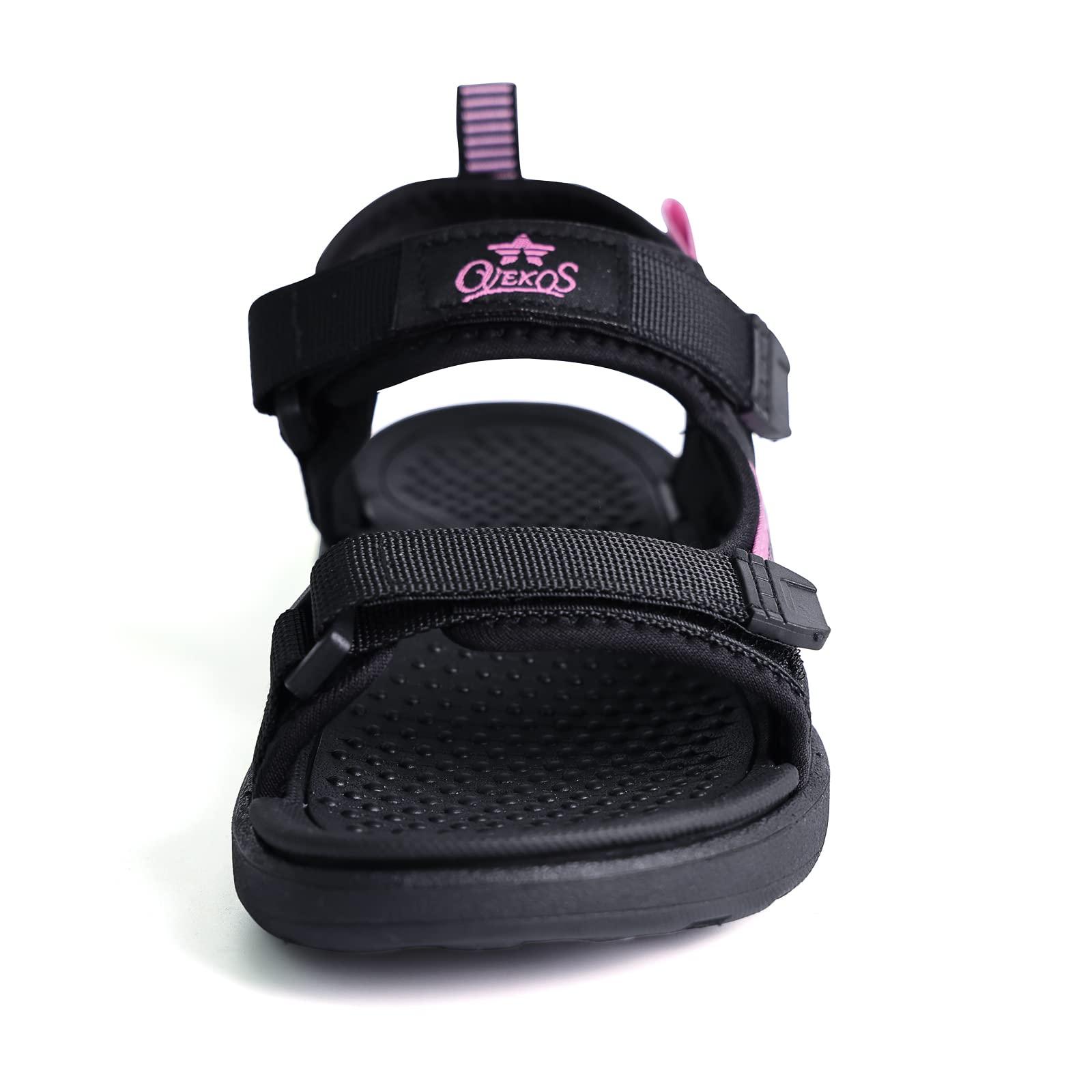 QZBAOSHU Girls Sandals Big Girls Sport Athletic Sandals 2-Strap Kid Summer Beach Shoes Black Pink,7 UK 8