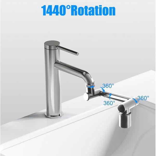 Swivel Tap Extender Universal Sink Faucet Aerator 2 Spray Mode Extendable Filter, Big Angle Rotatable, Multifunctional Robotic Arm Mixer for Kitchen Bathroom Chrome (with 3 tap adaptors) 3