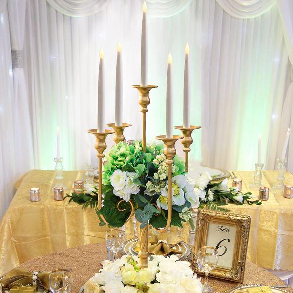 Gold Candelabra Wedding Centrepieces for Tables, 2 Pcs Flower Arrangement Stand & 5 Arms Candlestick Holders for Wedding Party Dinner Table Centrepiece Decorative Home Accessories 2