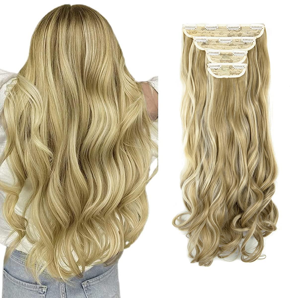 ZAIQUN Clip in Hair Extensions Straight Curly Wavy 4 Pieces Set Thick Clip in on Synthetic Hair Extensions Hairpieces for Women 18" 24"