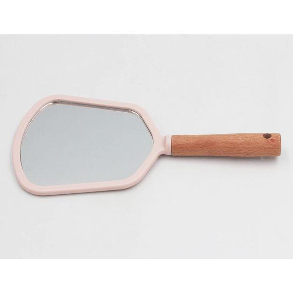 YCHMIR Small Hand Mirror Hand Mirror for Women Wood Hand Mirror 12.7x 25.1 cm (Pink Fan-Shaped) 2