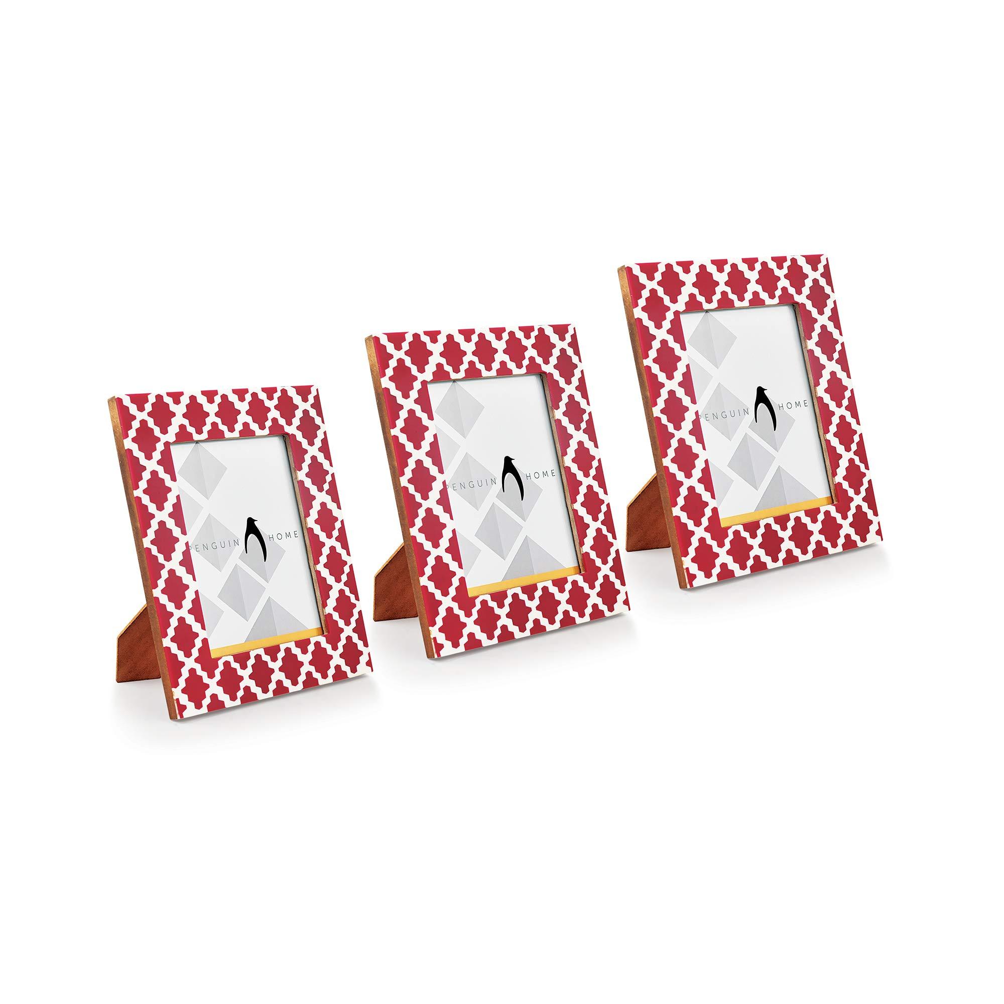 Penguin Home Photo Frame 6x4 in Pink Criss-Cross Design - Portrait and Landscape Orientation - Freestanding and Wall Mount Compatible 3