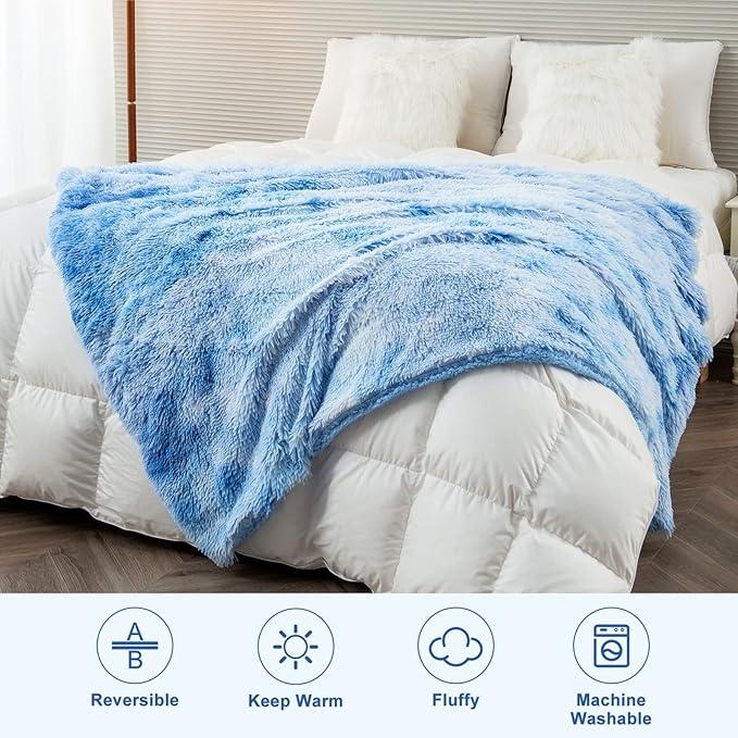 CASOFU Throw Blanket Fluffy Blanket Blue Faux Fur Throw Blanket Sofa Throw Thick Warm Sherpa Blanket for Bed Cozy Soft Fuzzy Blanket Winter 150 x 200 cm 4