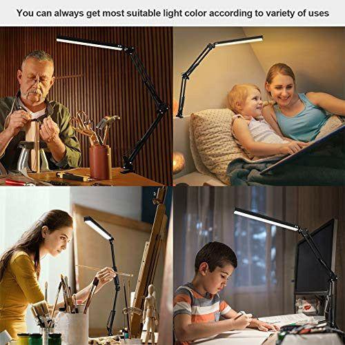LED Desk Lamp with Clamp, 14W Eye-Care Dimmable Reading Light, 3 Color Modes Swing Arm Lamp, USB Clip-on Table Lamp, Daylight Lamp for Desk Accessories 1