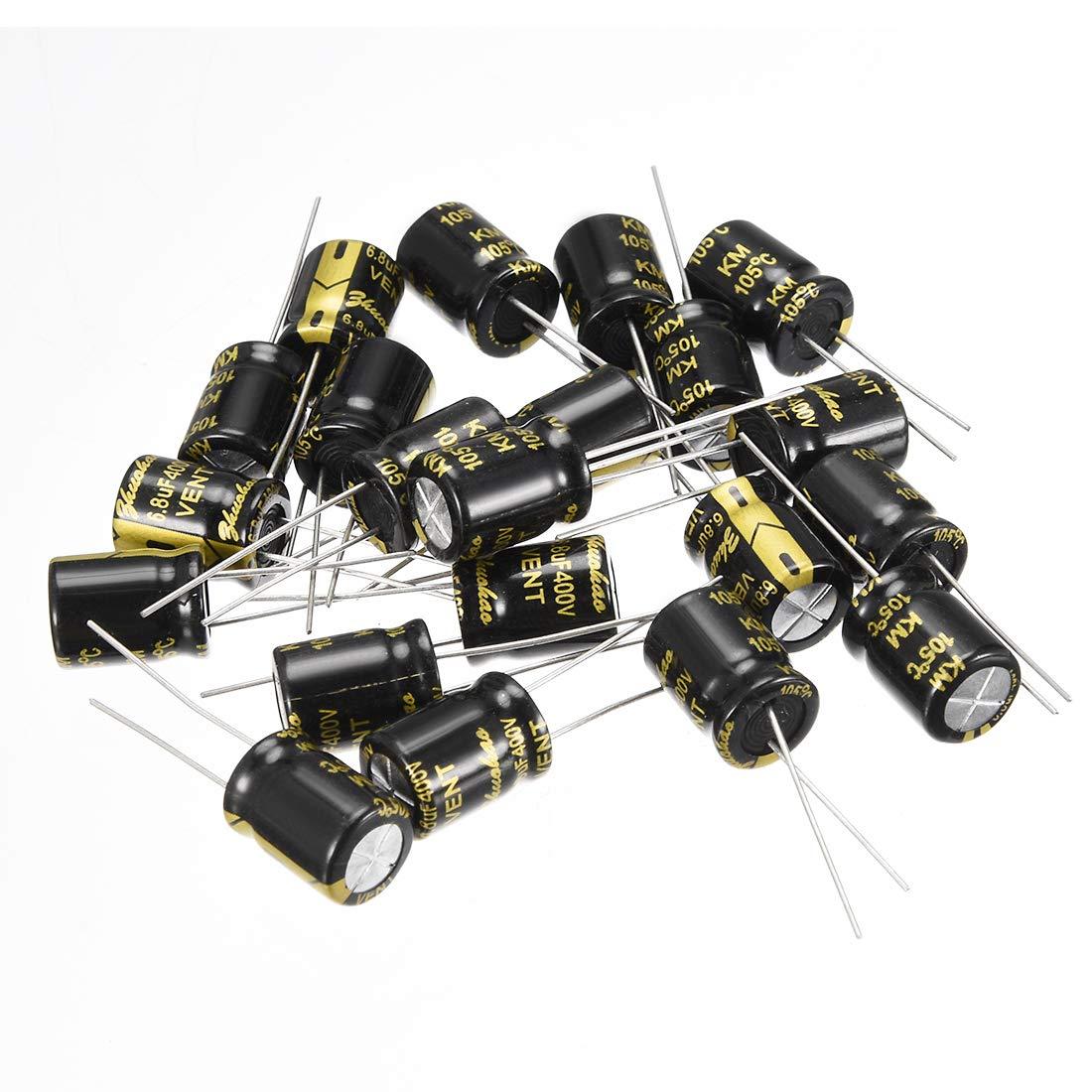 sourcing map Aluminum Radial Electrolytic Capacitor with 6.8uF 400V 105 Celsius Life 2000H 10 x 13 mm Black 20pcs 5