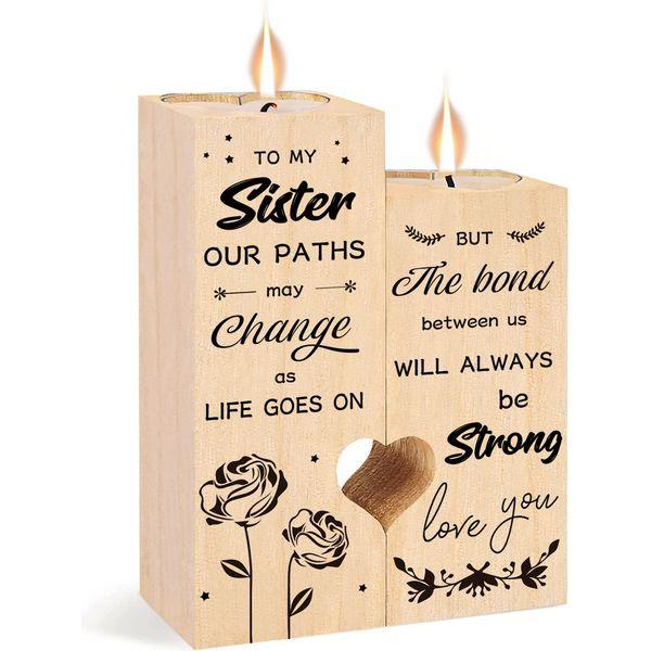 Heart-shaped Candlestick-Candle Valentines-Decoration Birthday-Wooden Candle - Presents for Sister Wooden Candlestick Holders Candle Holder Gift Include Candle gifts for sister（Sister）