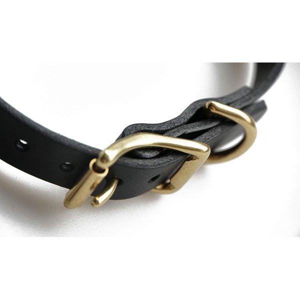 Leather Dog Collar Solid Brass Hardware for All Small,Medium Dogs and Cats Pet Supplies (M:for 12"-16" Neck, Black) 2