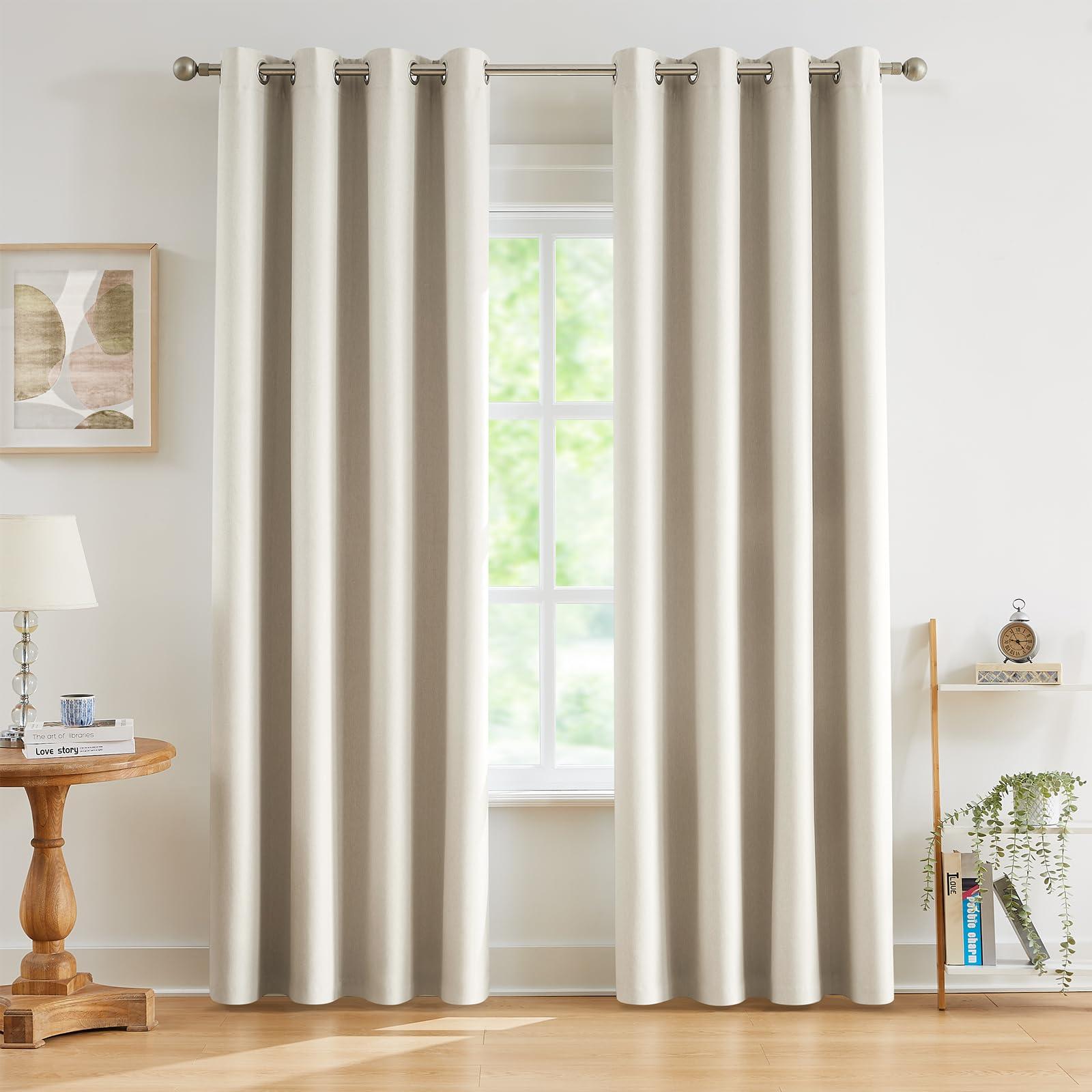 WEST LAKE Tan Blackout Curtain Panels 90 Inch Three Layers Thermal Insulated Noise Reduction Window Treatment Set Grommets Top 2 Panels for Living Room Bedroom 52"x90"x2 0