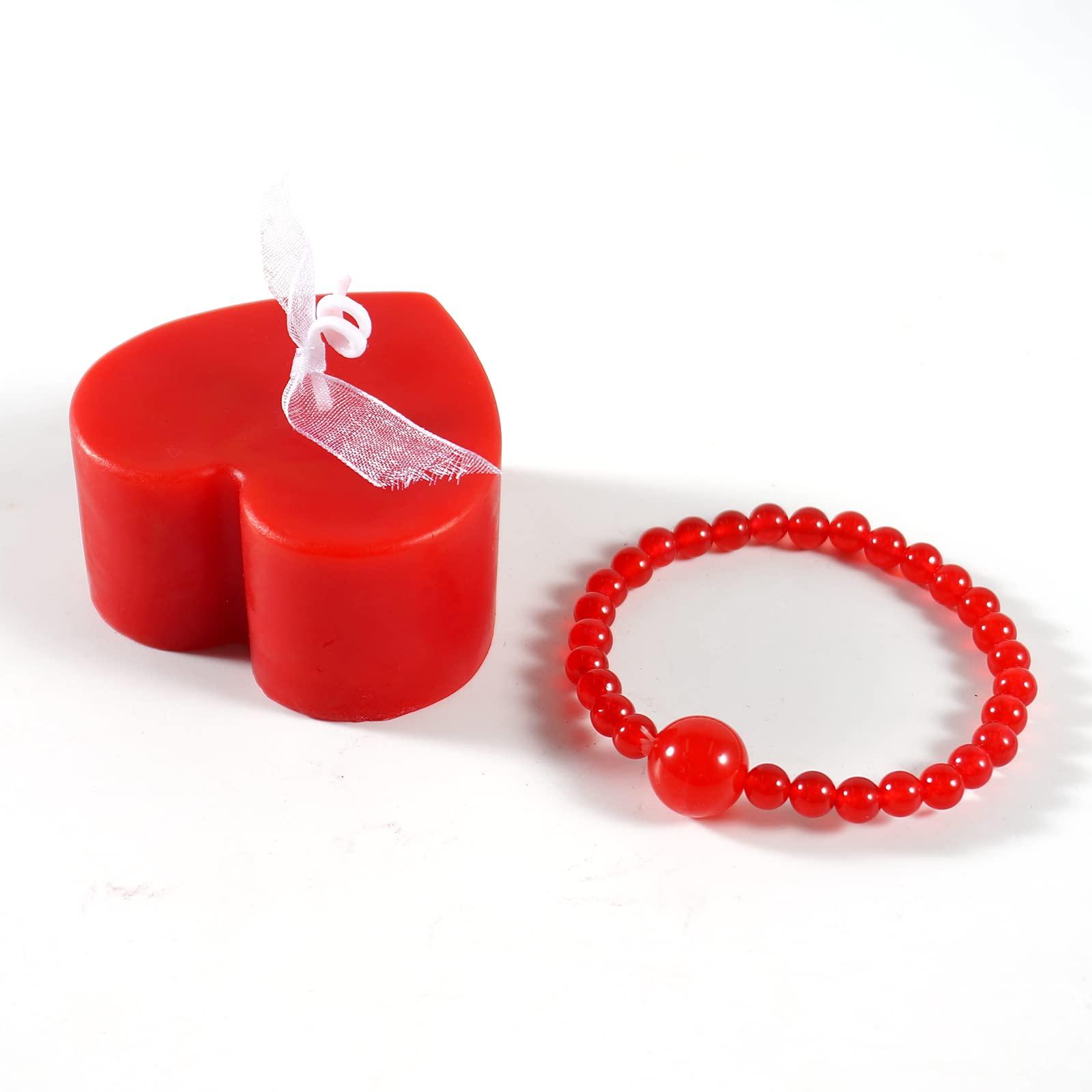 Soulnioi Scented Candle Set 1Pcs Red Heart Shape Candle and 1Pcs Red Agate Crystal Beads Bracelet for Relaxation Birthday Wedding Home Decoration Gifts 3