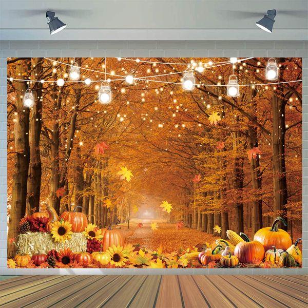 Thanksgiving Fall Photography Backdrop Autumn Forest Maple Leaves Photo Background Farm Harvest Event Thanksgiving Party Decorations Photo Booth Props 8x6FT
