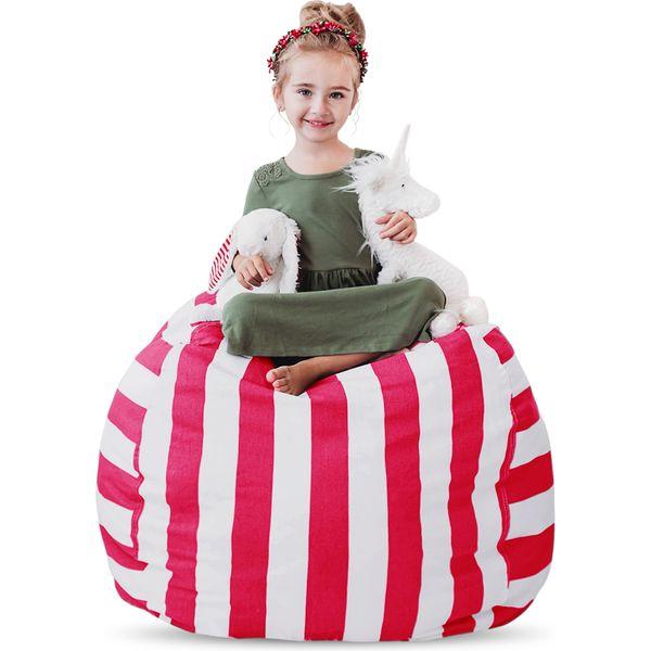 Creative QT Stuffed Animal Storage Bean Bag Chair - Stuff 'n Sit Organization for Kids Toy Storage - Large Size (33", Pink Stripe)