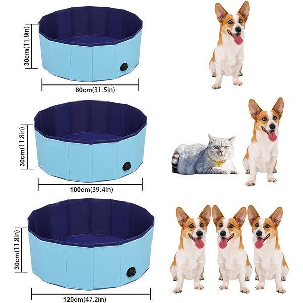 Dog pool dog paddling pool pet bathtub pet paddling pool PVC non-slip Foldable paddling pool suitable for all kinds of pets (80x30cm, Blue) 4