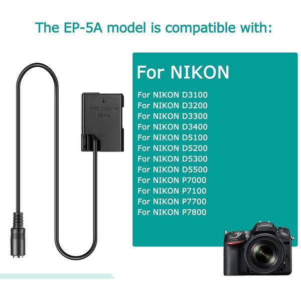 Mobile Power Adapter USB Cable + 5V3A Charger + EP5A EP-5A EN-EL14 Dummy Battery for Nikon P7800 P7100 D5600 D5300 D5200 D5100 D3400 D3300 D3200 2