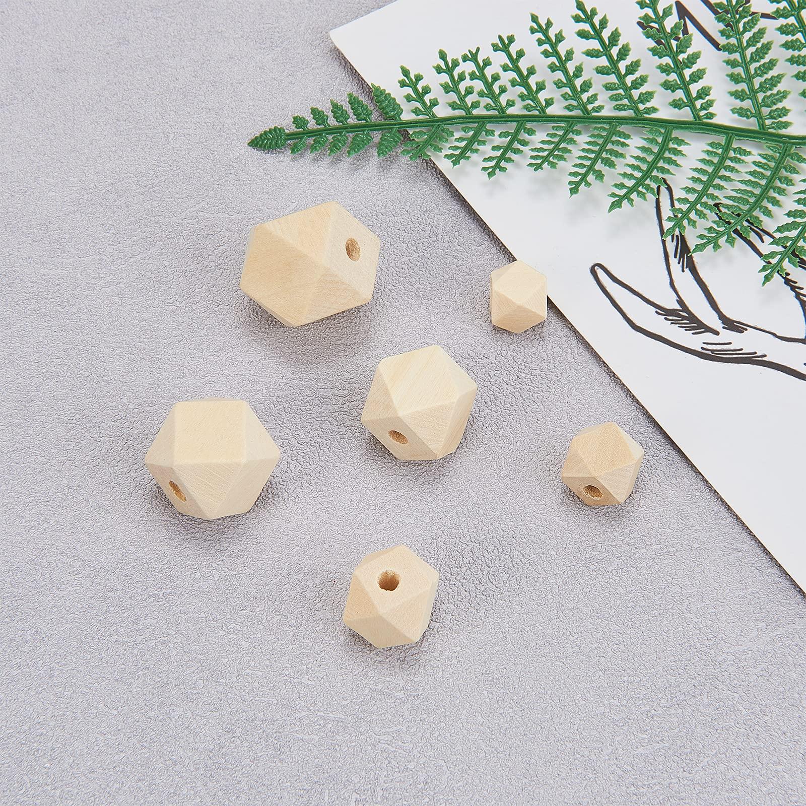 DanLingJewelry 180Pcs 6 Sizes 10~21mm Unfinished Natural Colour Polygon Wooden Beads Unpainted Faceted Geometric Wood Beads for DIY Crafts Jewellery Making 4