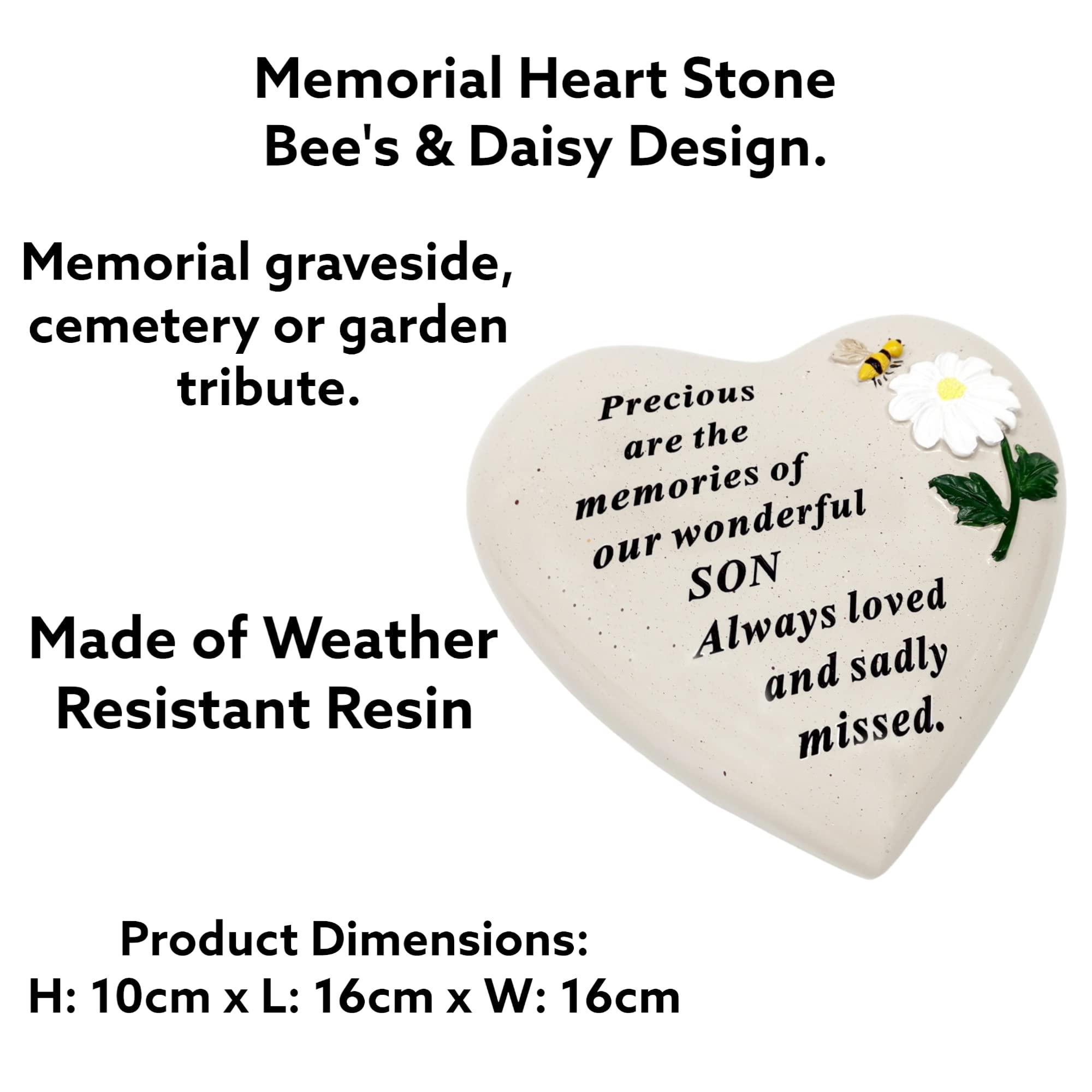Son Memorial Stone - Bee Daisy on Heart - DF18314-H 1