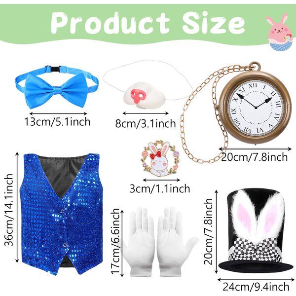 Maryparty Rabbit Costume Kids Easter Bunny Costume Set Blue Sequin Vest Big Clock Rabbit Ears Hat Nose Tail Bow Tie Bunny Costume Accessories for Kids (130) 1