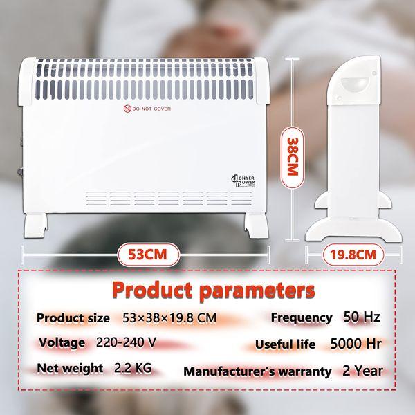 DONYER POWER Convector Radiator Heater with Adjustable Thermostat Free Standing in White 2000W 2