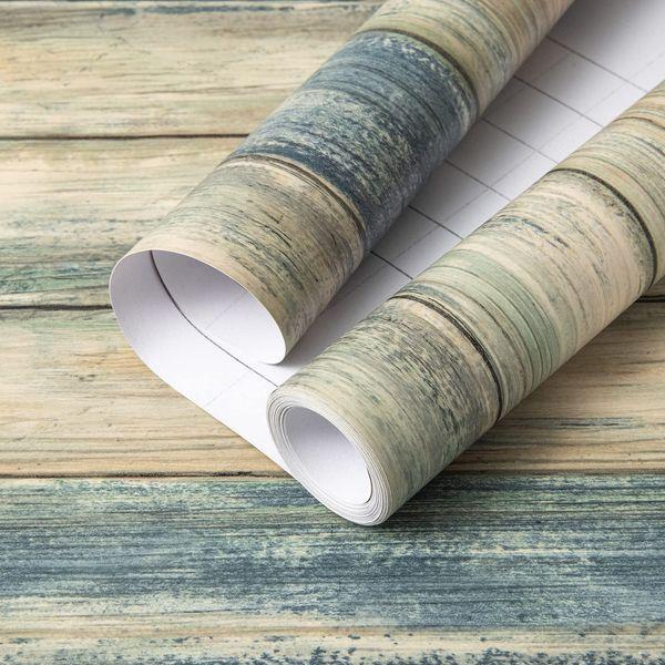 Hode Blue Wood Effect Vinyl Wrap Self Adhesive Wallpaper 60cmx3m, Waterproof Removable Sticky Back Plastic Roll, Peel and Stick Wallpaper for Kitchen Cupboards Worktop Cabinets Table Furniture 1