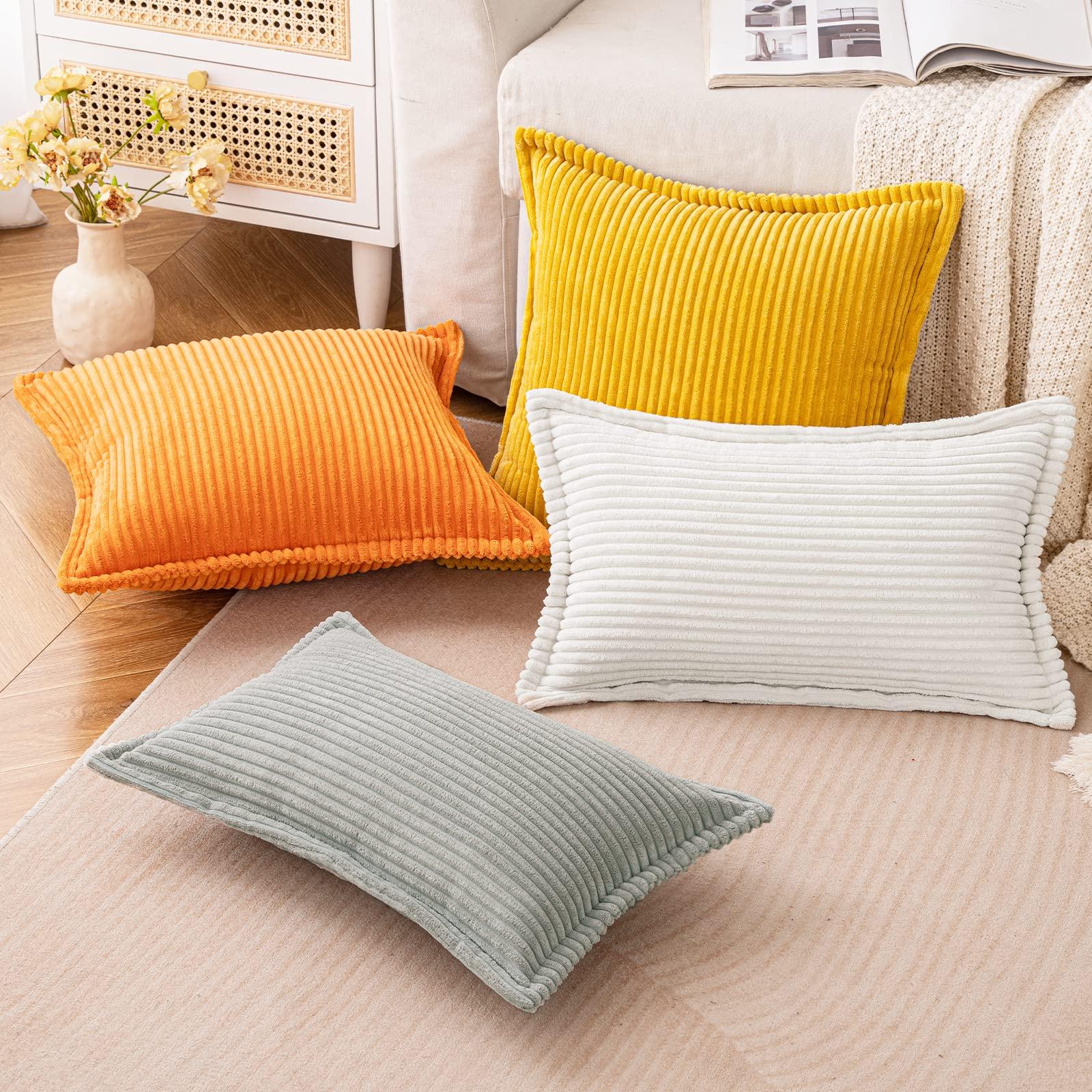 MIULEE Corduroy Cushion Covers Soft Decorative Square Throw Pillow Covers for Spring Cushion Soft Pillowcase Striped Corduroy Cushion Covers Pack of 2 for Home decor Sofa 40x60cm, Light Grey 4