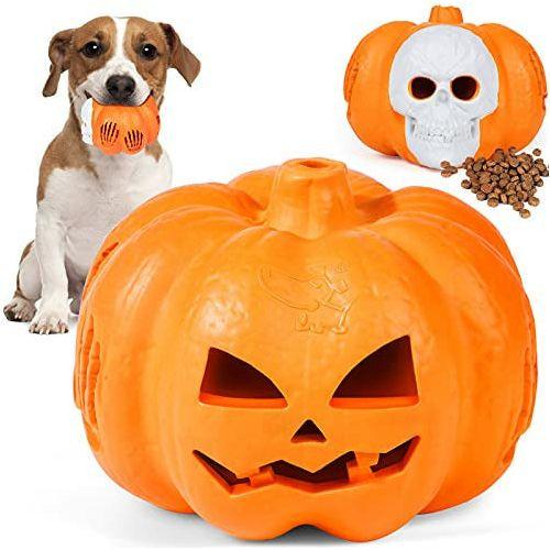 G.C Dog Chew Toys Indestructible for Aggressive Chewers, Durable Tough Dog Toys for Large Dogs Interactive Rubber Halloween Pumpkin Skull Dog Toy for Puppy Medium Small Dogs 0