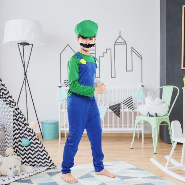 Partymall Mario Bros Costume for Adult/Kids with Bodysuit, Mario Cap, Beard, and Gloves, Mario and Luigi Plumber Fancy Costume Outfit for Boy Girl Halloween Cosplay Carnival (Type-D/G, S) 3