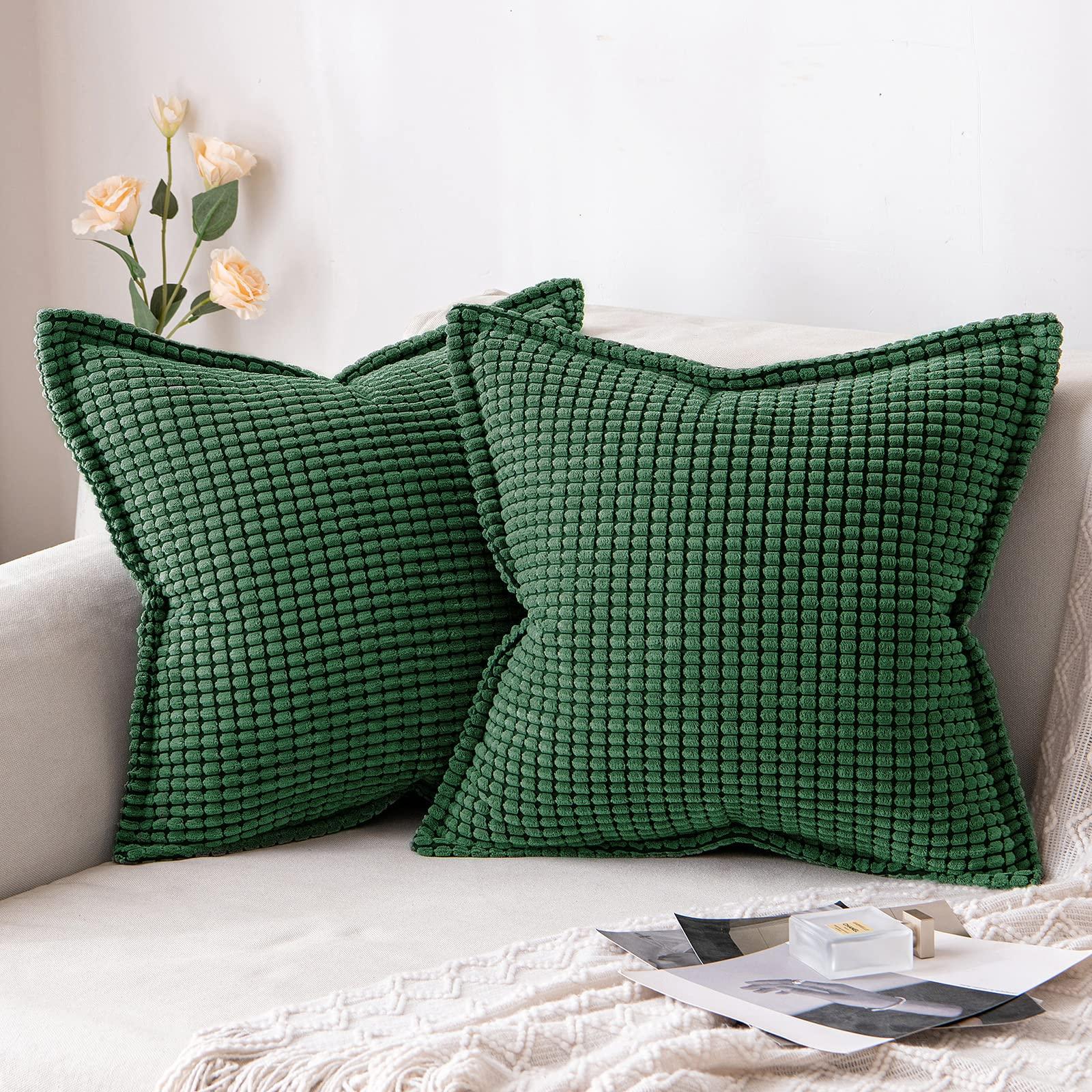 MIULEE Set of 2 Throw Pillow Covers Soft Granula Square Home Decorations for Sofa Chair Bedroom Living Room Kitchen Decorative Fluffy Pillowcases 16x16inch 40x40cm Dark green 0