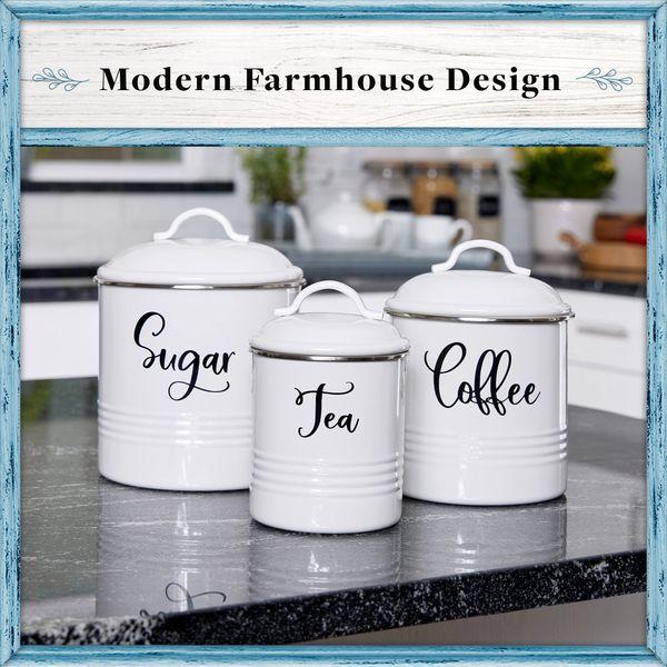 Home Acre Designs Set of 3 White Kitchen Storage Canisters Airtight Coffee Sugar Tea Canisters 4