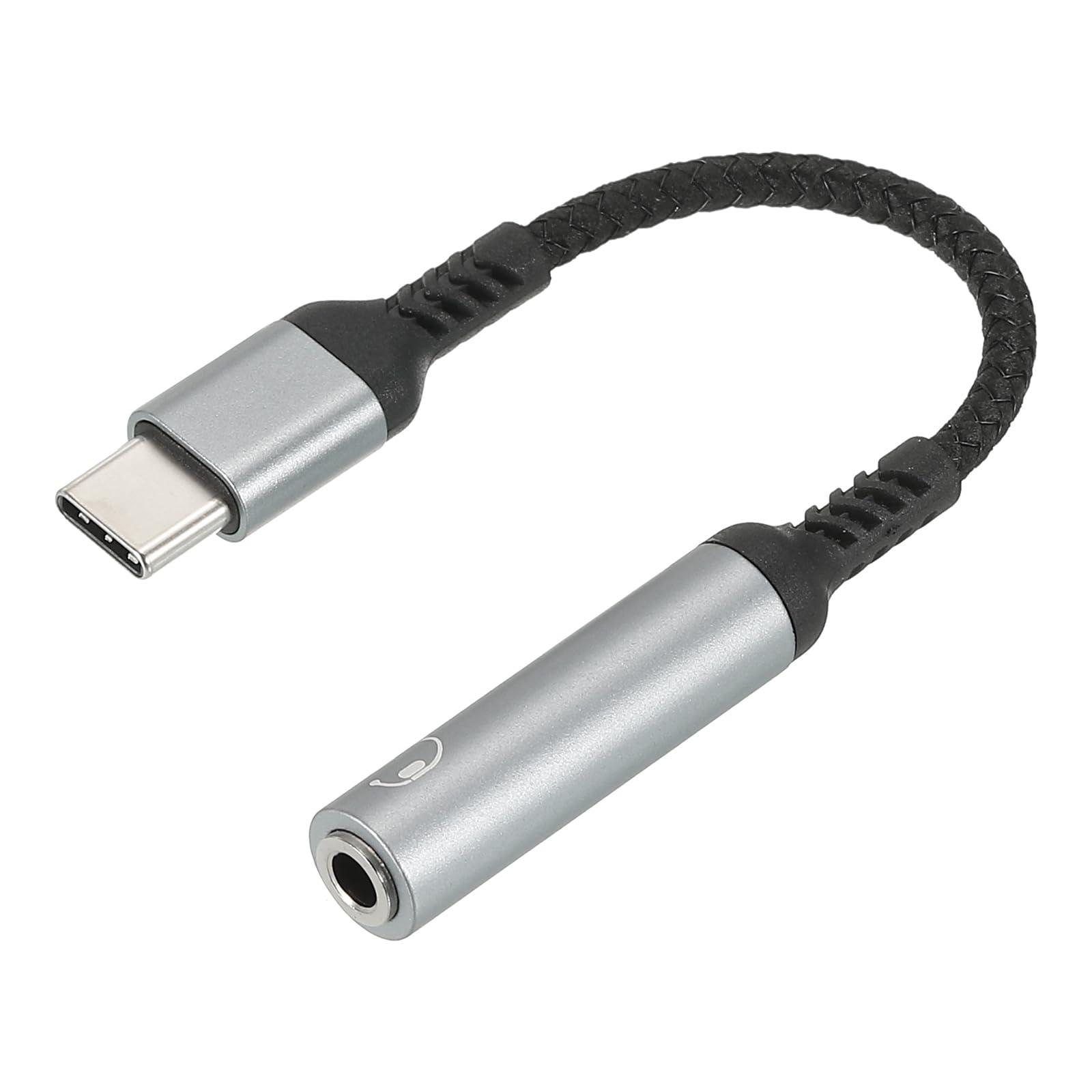 sourcing map USB Type C to 3.5mm Female Headphone Jack Adapter USB C to Aux Audio HiFi Hi-Res Digital Converter Cable Cord 5.3" for Phone, Grey 0