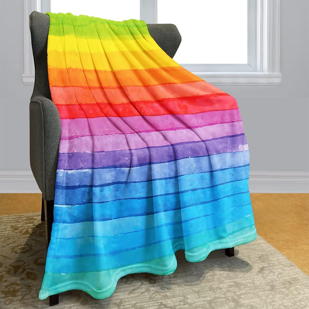 Violetpos 150 x 200 cm flannel soft fleece blanket, cuddly blankets, soft bedspread blanket, colourful cloth painting, rainbow 1